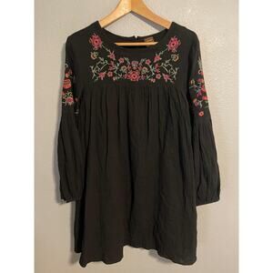 Mags Dress Womens Large Embroidered Floral Boho Peasant Long Sleeve Tunic Top